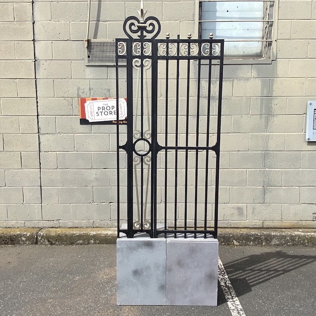 GATES, Black and Gold Scroll Gate or Fence Section on Faux Stone Base 75cm x 2m H
